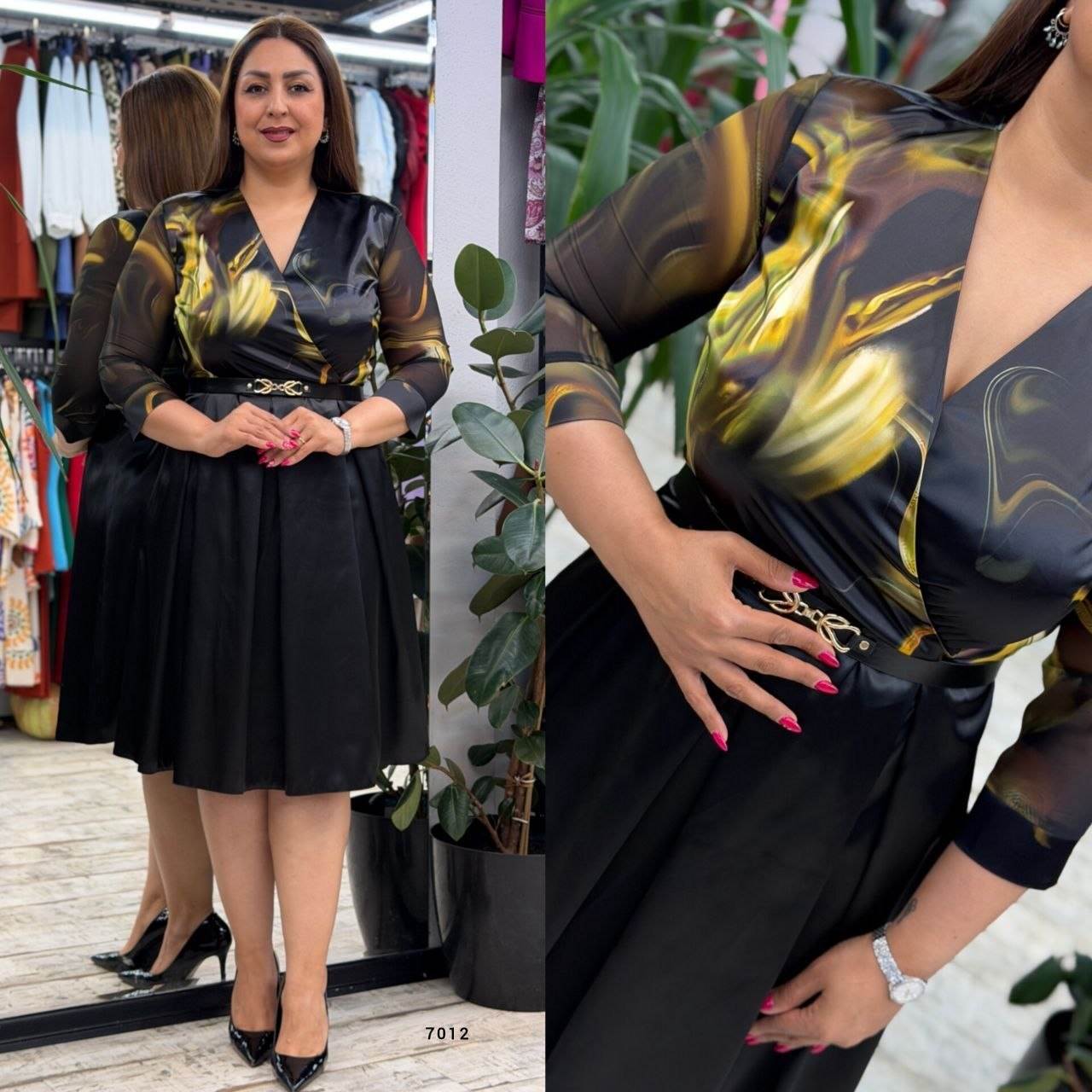 Printed Wrap Neck Belted Dress
