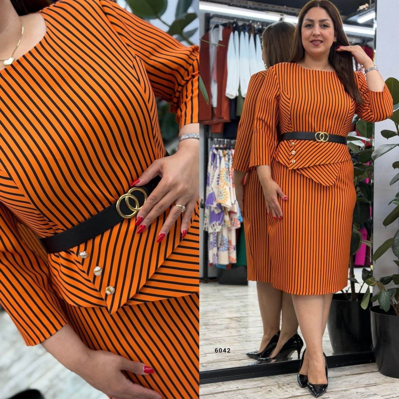 Elegant Striped Dress with Belt Detail