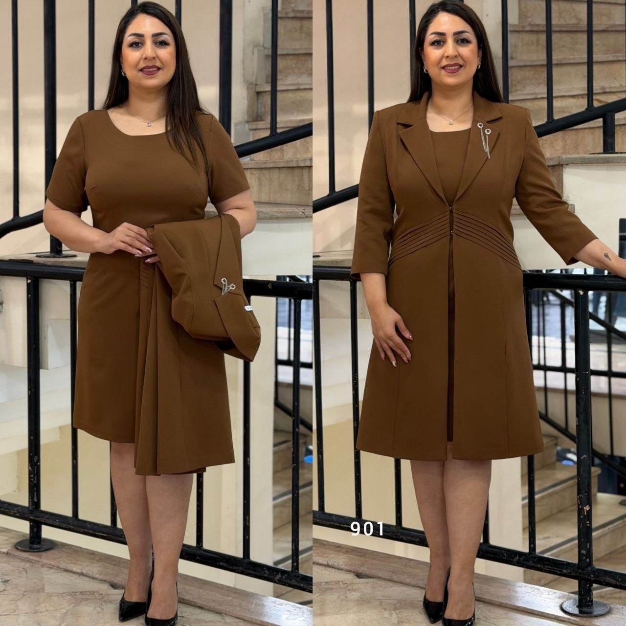 Brooch Detail Long Sleeve Midi Dress