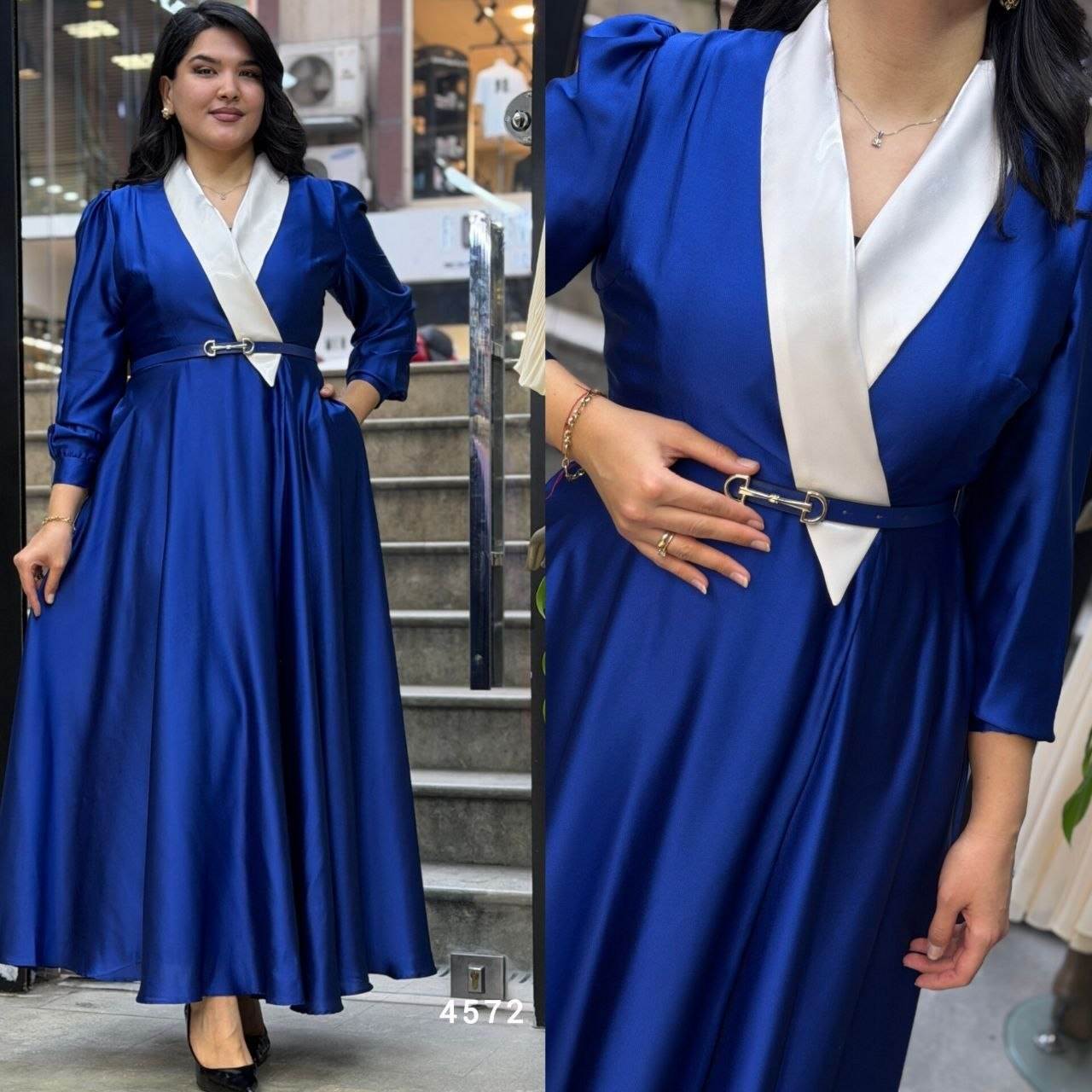 Elegant Shawl Collar Satin Maxi Dress with Accent Belt