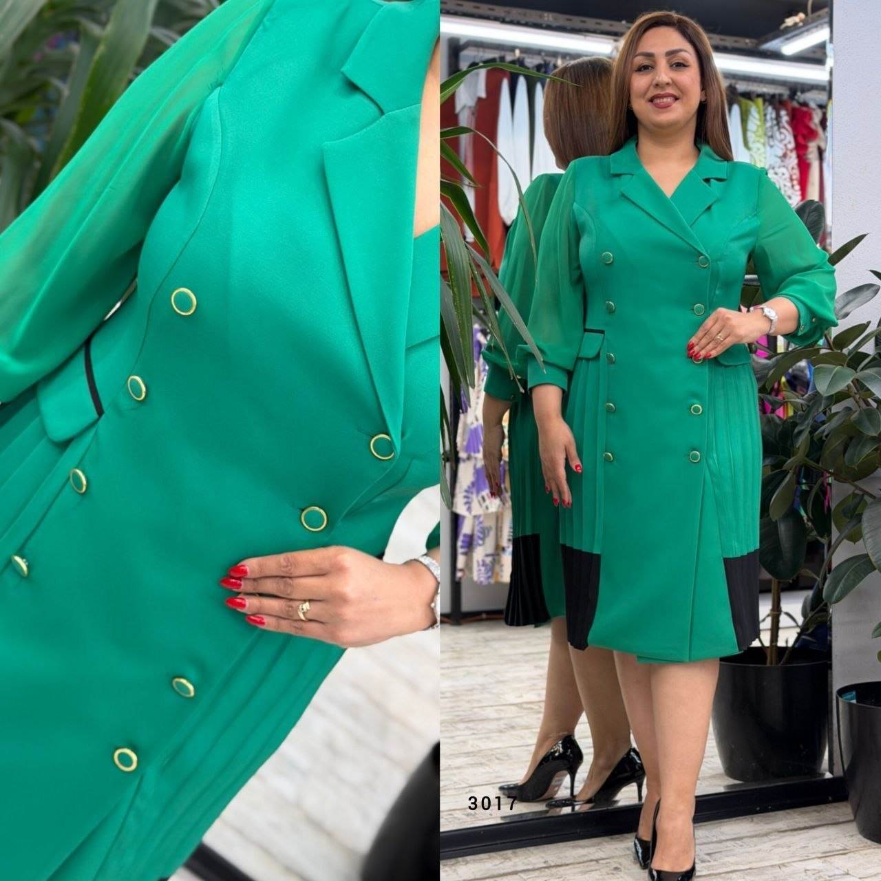 Double-Breasted Button Detail Elegant Dress