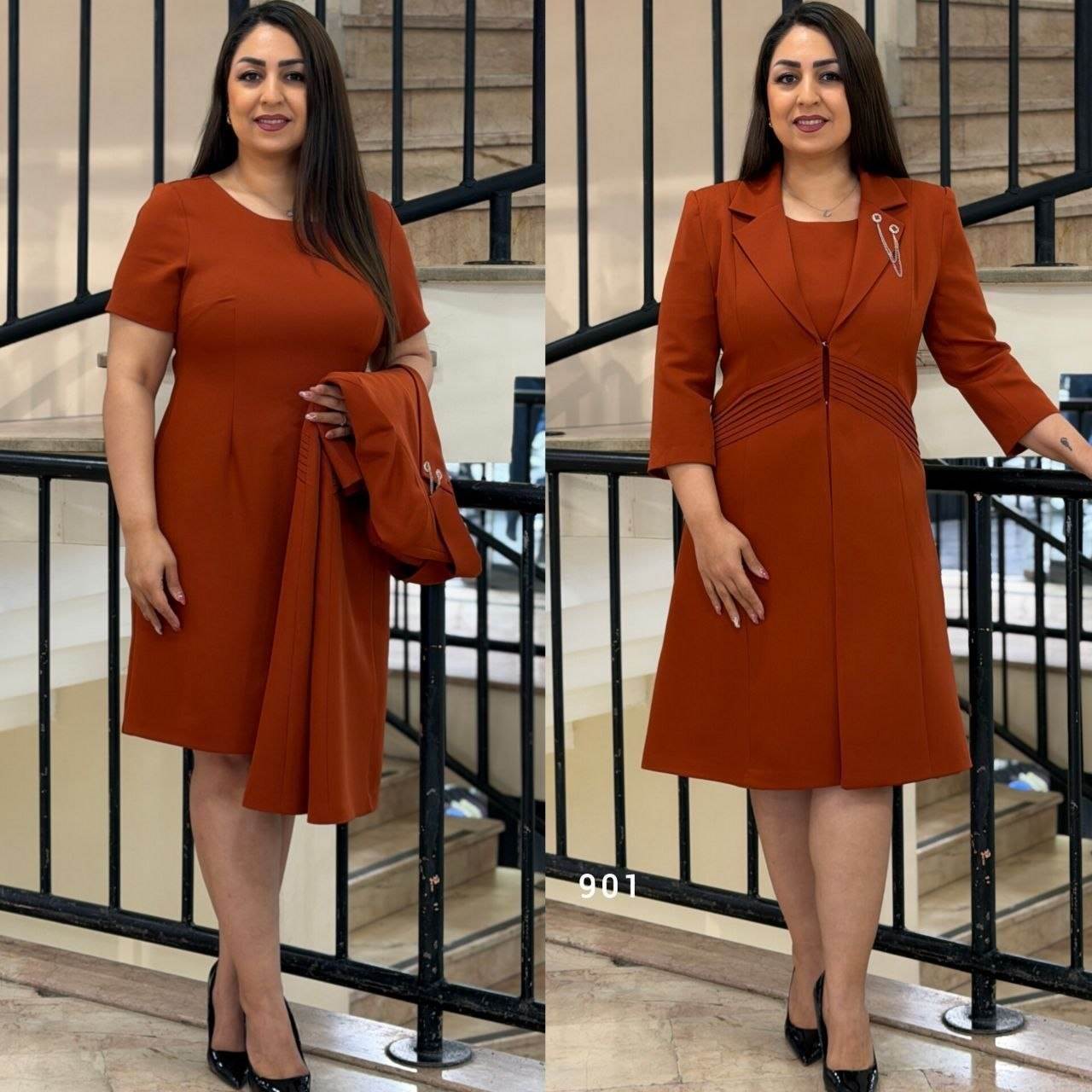 Brooch Detail Long Sleeve Midi Dress