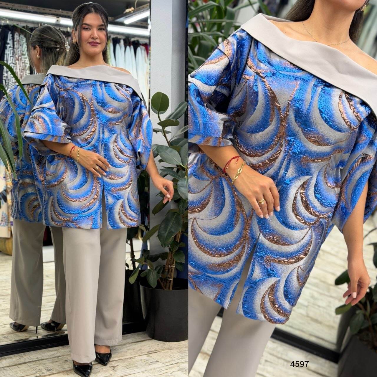  Jacquard Tunic & Wide-Leg Pants Set