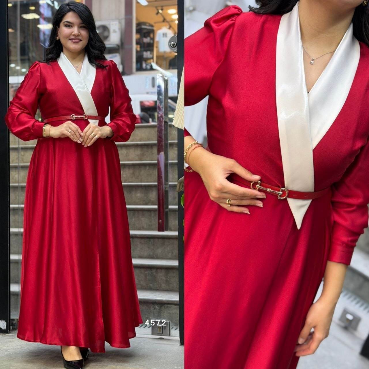 Elegant Shawl Collar Satin Maxi Dress with Accent Belt