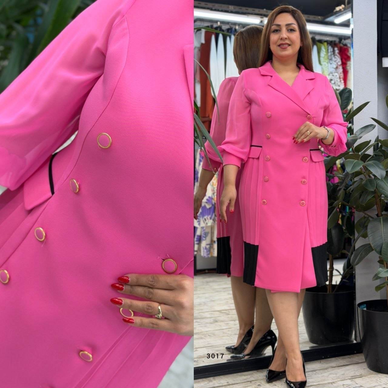 Double-Breasted Button Detail Elegant Dress