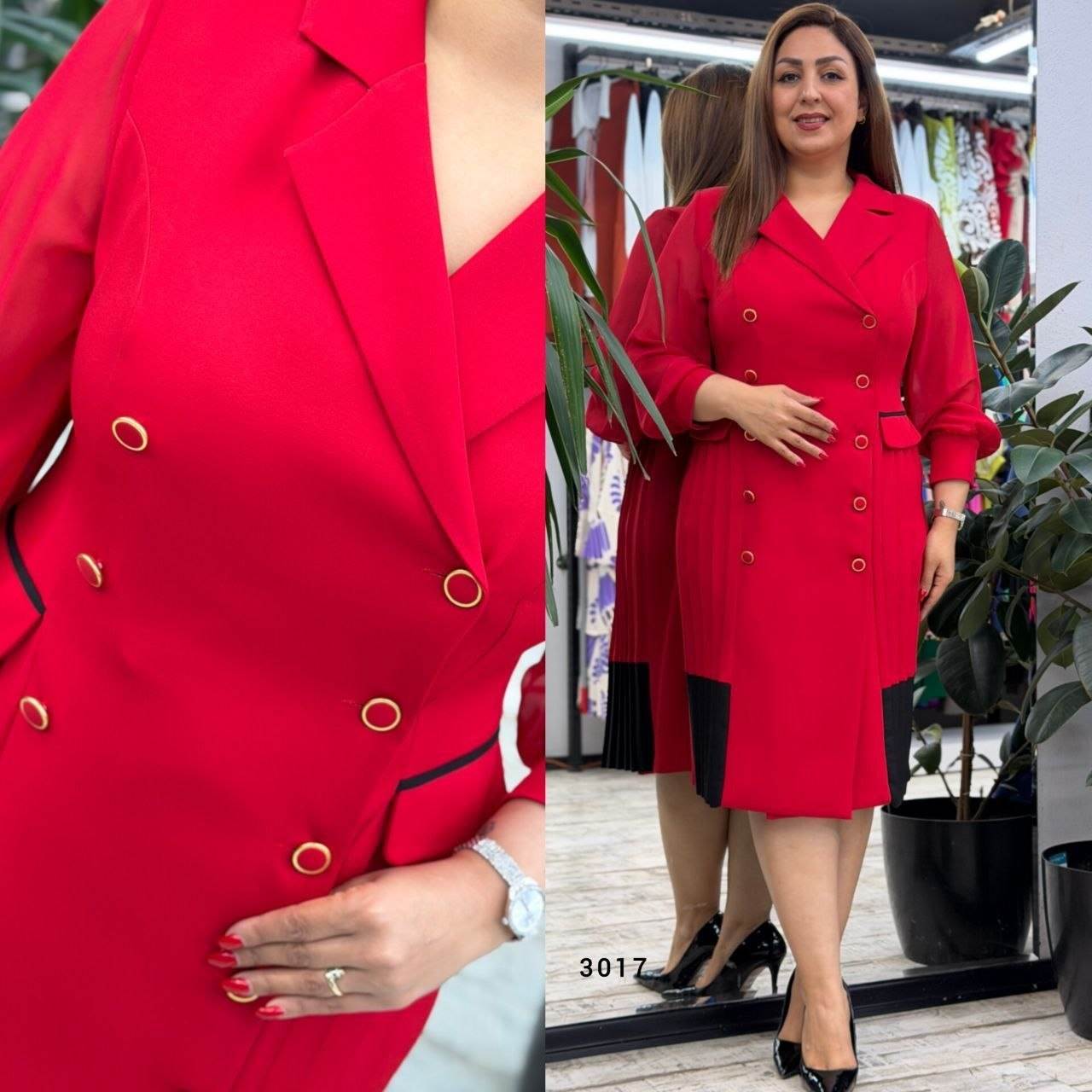 Double-Breasted Button Detail Elegant Dress