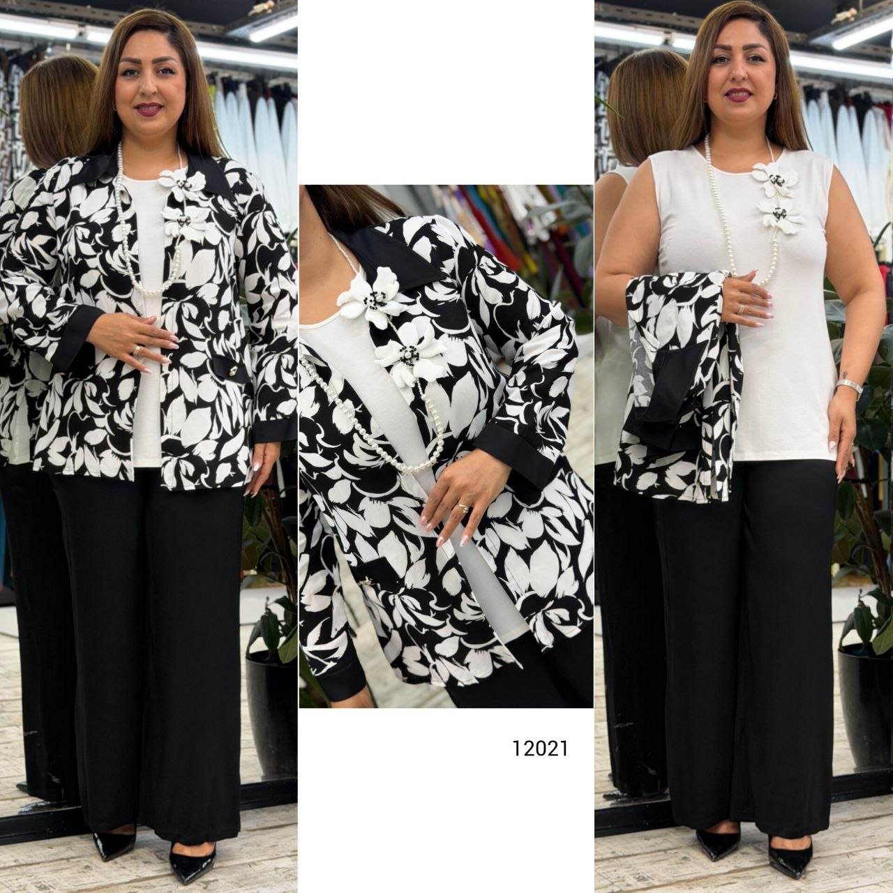 Women’s Floral Print 3-Piece Jacket Blouse & Pants Set
