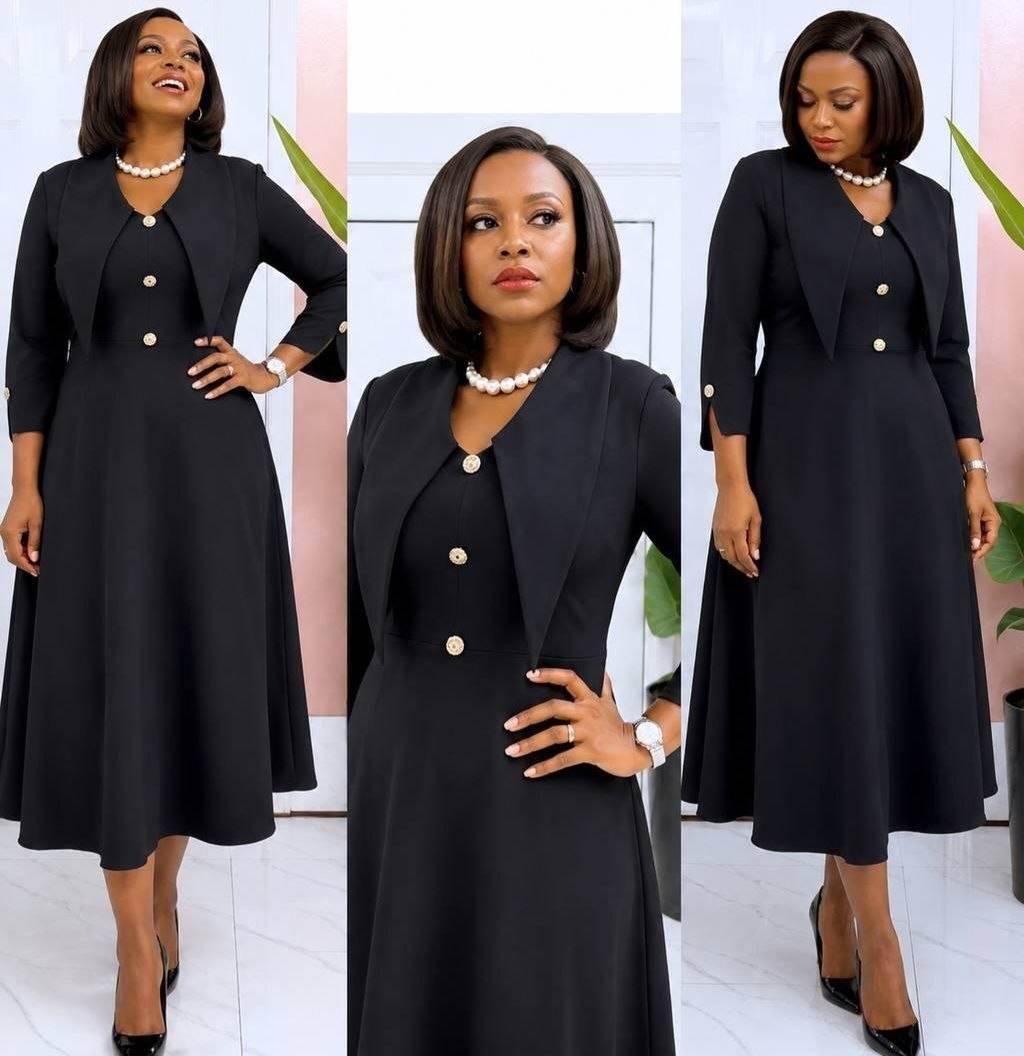 Elegant Buttoned Dress & Jacket Set