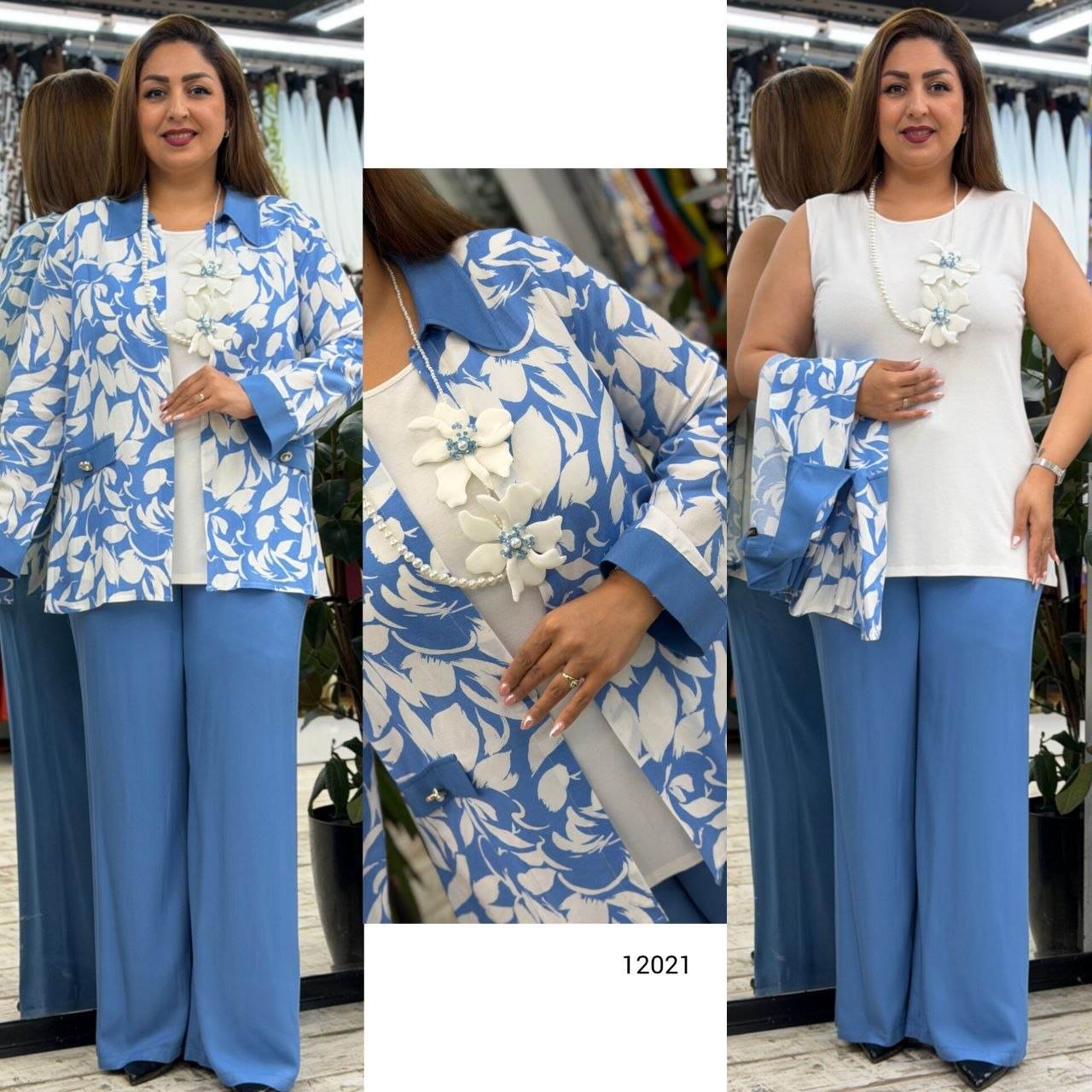 Women’s Floral Print 3-Piece Jacket Blouse & Pants Set