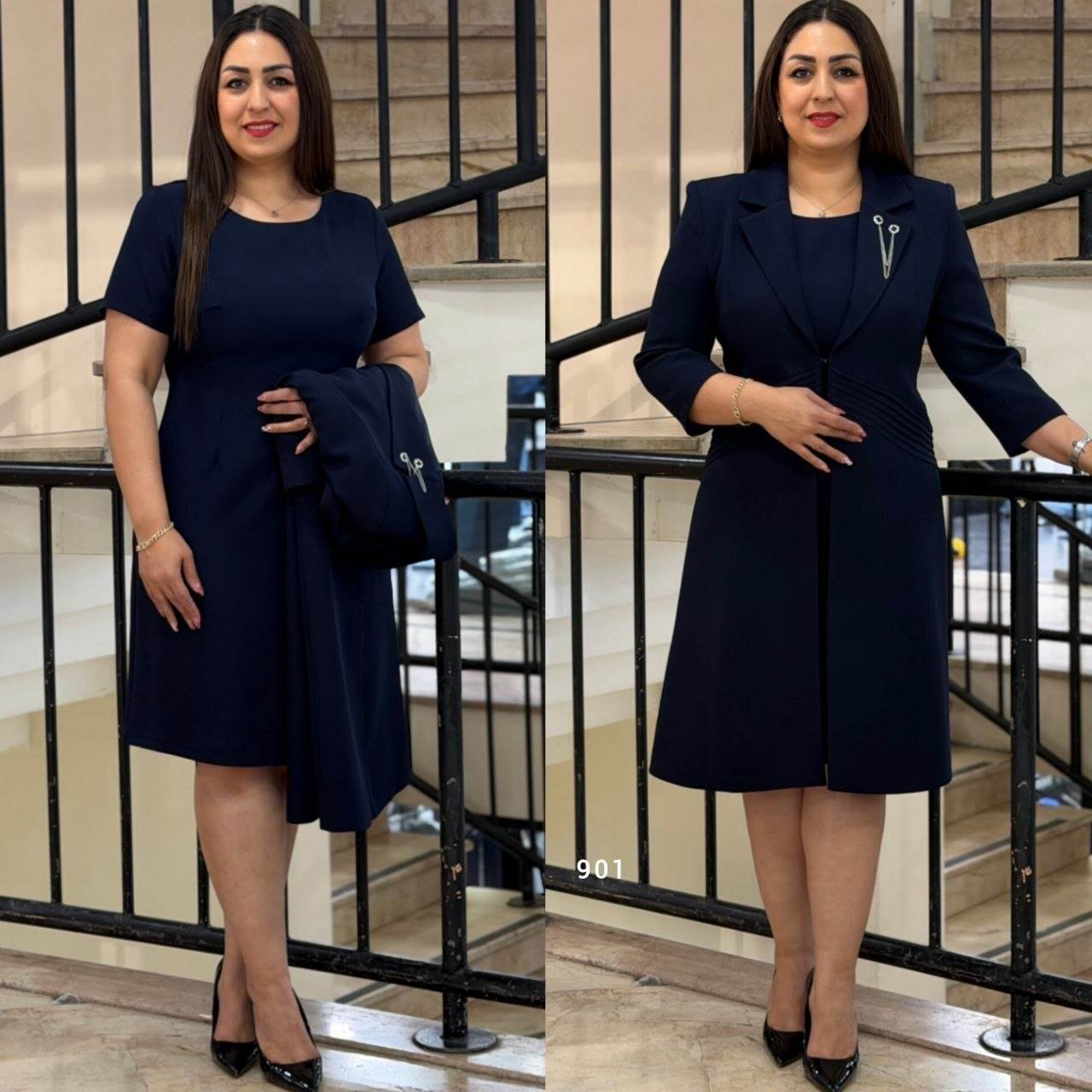 Brooch Detail Long Sleeve Midi Dress