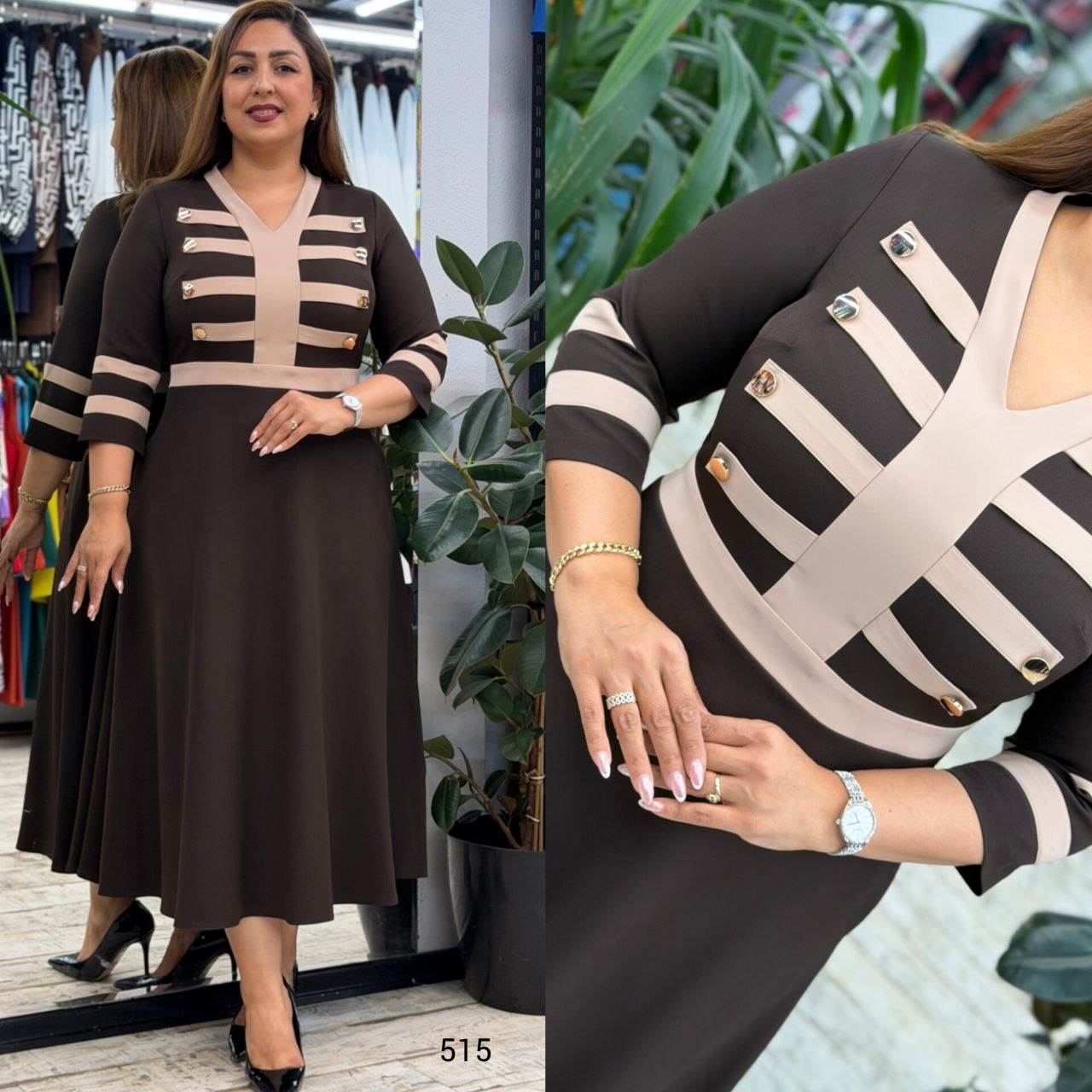 Elegant Striped Detail Midi Dress