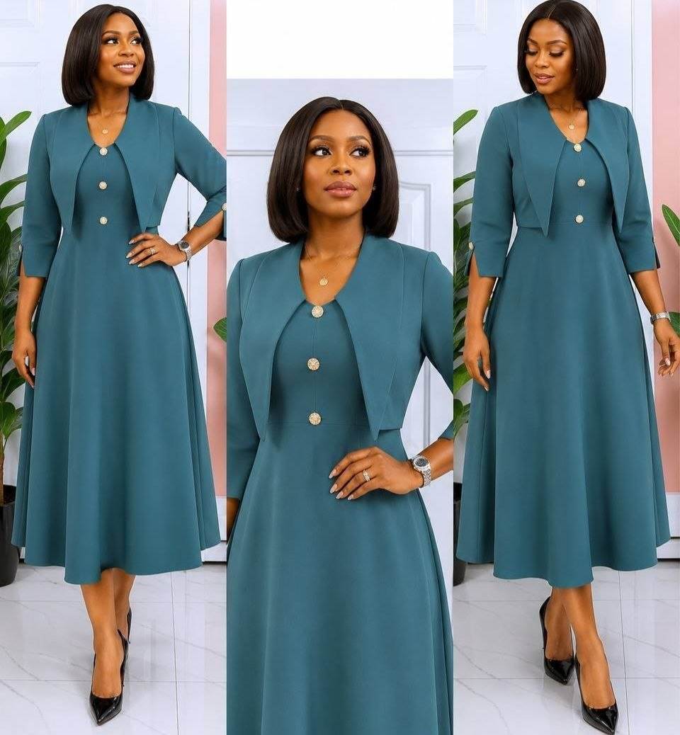 Elegant Buttoned Dress & Jacket Set