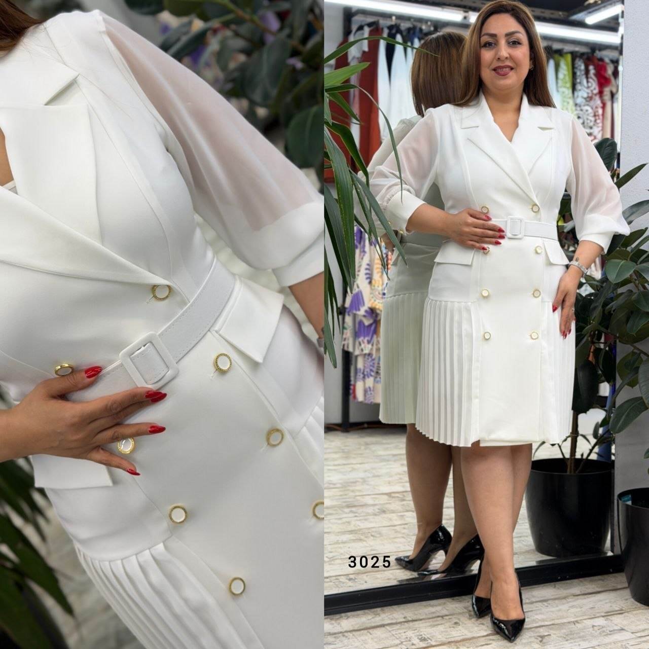 Belted Wrap Collar Pleated Elegant Dress