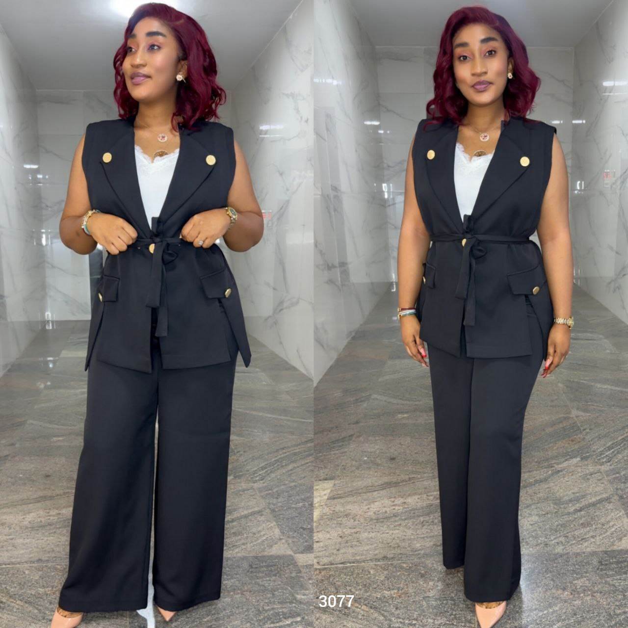 Women’s Elegant Vest and Trousers Suit Set with Gold Buttons