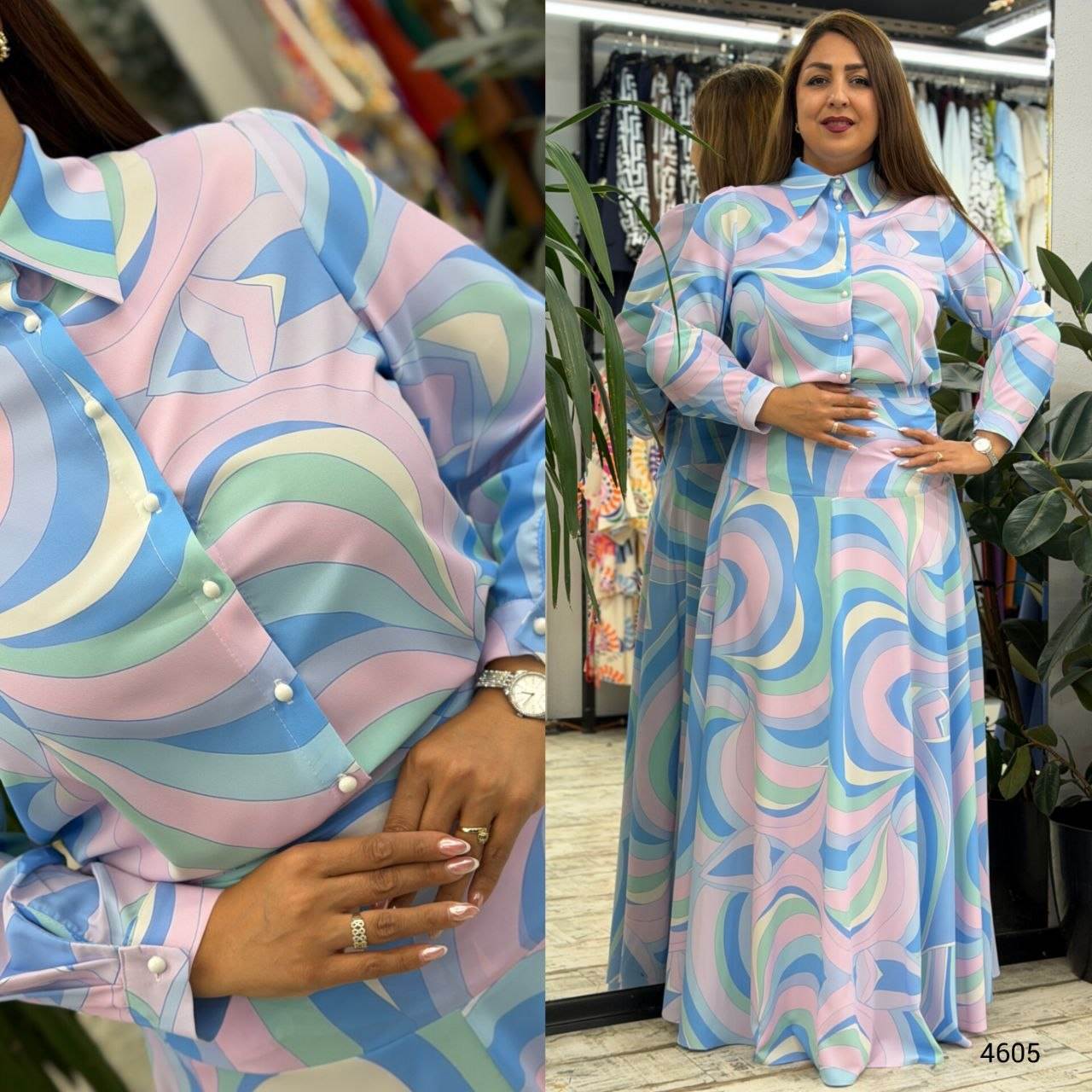 Patterned Shirt Collar Maxi Dress