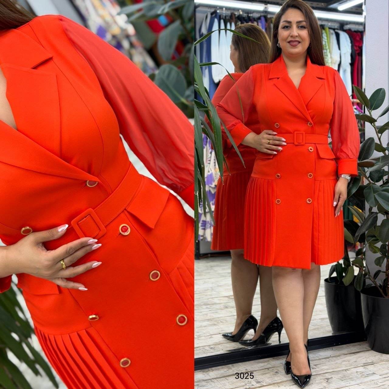 Belted Wrap Collar Pleated Elegant Dress